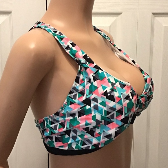 Go Gossip Prismatic Print Racerback Twist Front Bikini Swim Top Size XL - Picture 3 of 8